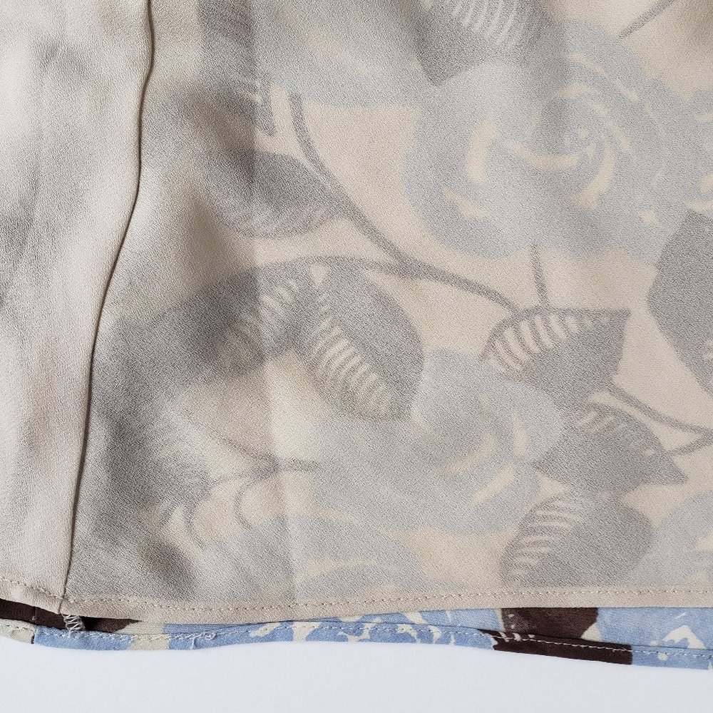 LOFT Blue-Cream-Brown Leaf Print Lined Silk Skirt 4 - Picture 4 of 7